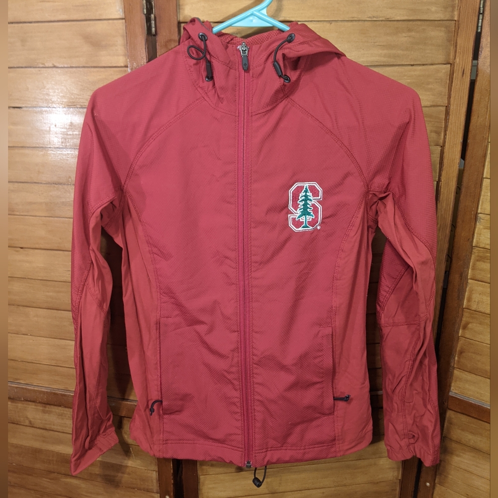 Columbia Surefire Softshell Jacket with Hood in Red w/ Stanford Logo Women XS